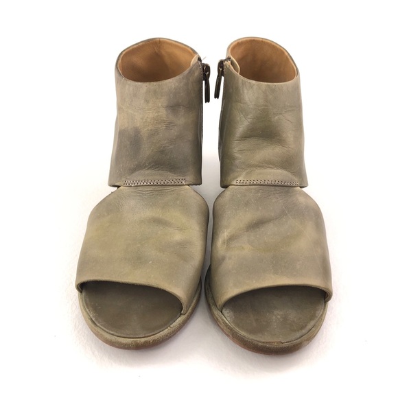 P. Monjo Olive Leather Cutout Zip Ankle Sandals EUR 38 - Picture 4 of 12